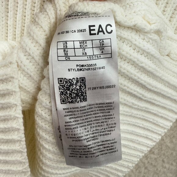 Guess Ingrid Cold-Shoulder Chunkey Ribbed White Sweater Women's Size XS - Picture 8 of 11